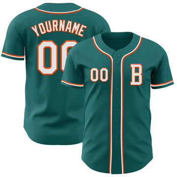 Custom Teal White-Orange Authentic Baseball Jersey