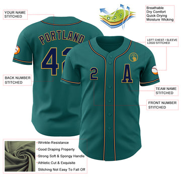 Custom Teal Navy-Old Gold Authentic Baseball Jersey