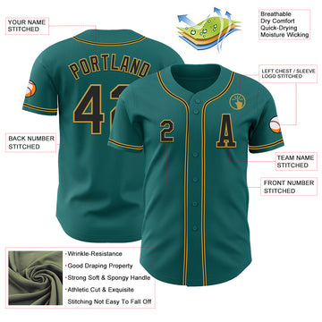 Custom Teal Black-Old Gold Authentic Baseball Jersey