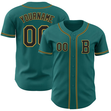 Custom Teal Black-Old Gold Authentic Baseball Jersey