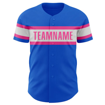 Custom Thunder Blue White-Pink Authentic Baseball Jersey