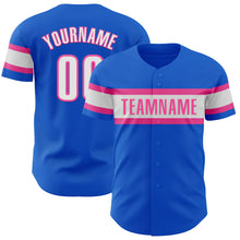 Загрузить изображение в средство просмотра галереи, Custom Thunder Blue White-Pink Authentic Baseball Jersey
