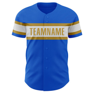 Custom Thunder Blue White-Old Gold Authentic Baseball Jersey