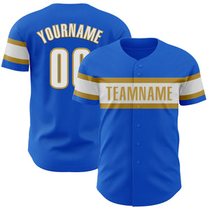 Custom Thunder Blue White-Old Gold Authentic Baseball Jersey