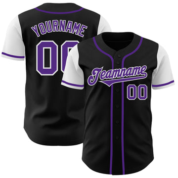 Custom Black Purple-White Authentic Two Tone Baseball Jersey