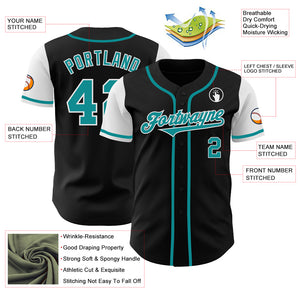 Custom Black Teal-White Authentic Two Tone Baseball Jersey