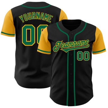 Custom Black Kelly Green-Gold Authentic Two Tone Baseball Jersey