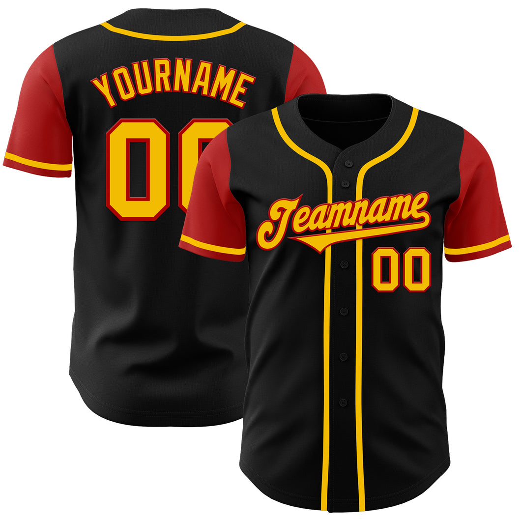 Custom Black Gold-Red Authentic Two Tone Baseball Jersey