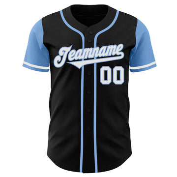 Custom Black White-Light Blue Authentic Two Tone Baseball Jersey