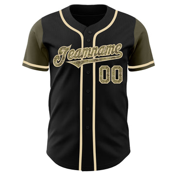 Custom Black Camo-Olive Authentic Two Tone Baseball Jersey