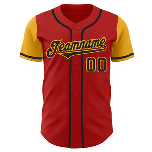 Custom Red Black-Gold Authentic Two Tone Baseball Jersey