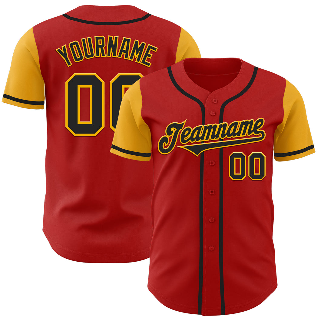 Custom Red Black-Gold Authentic Two Tone Baseball Jersey