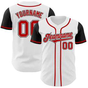 Custom White Red-Black Authentic Two Tone Baseball Jersey