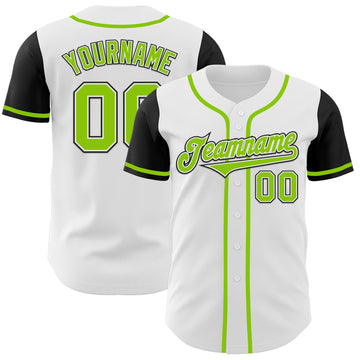 Custom White Neon Green-Black Authentic Two Tone Baseball Jersey