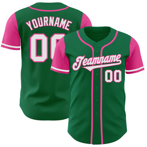 Custom Kelly Green White-Pink Authentic Two Tone Baseball Jersey