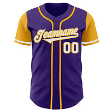 Laden Sie das Bild in den Galerie-Viewer, Custom Purple White-Gold Authentic Two Tone Baseball Jersey
