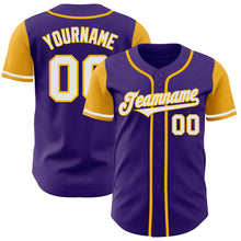 Laden Sie das Bild in den Galerie-Viewer, Custom Purple White-Gold Authentic Two Tone Baseball Jersey
