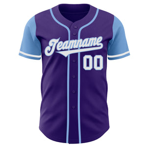 Custom Purple White-Light Blue Authentic Two Tone Baseball Jersey