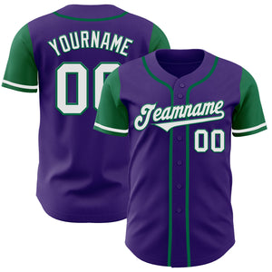 Custom Purple White-Kelly Green Authentic Two Tone Baseball Jersey