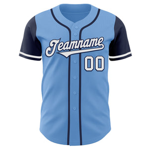 Custom Light Blue White-Navy Authentic Two Tone Baseball Jersey