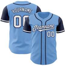 Load image into Gallery viewer, Custom Light Blue White-Navy Authentic Two Tone Baseball Jersey
