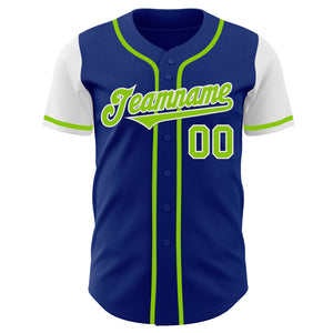 Custom Royal Neon Green-White Authentic Two Tone Baseball Jersey