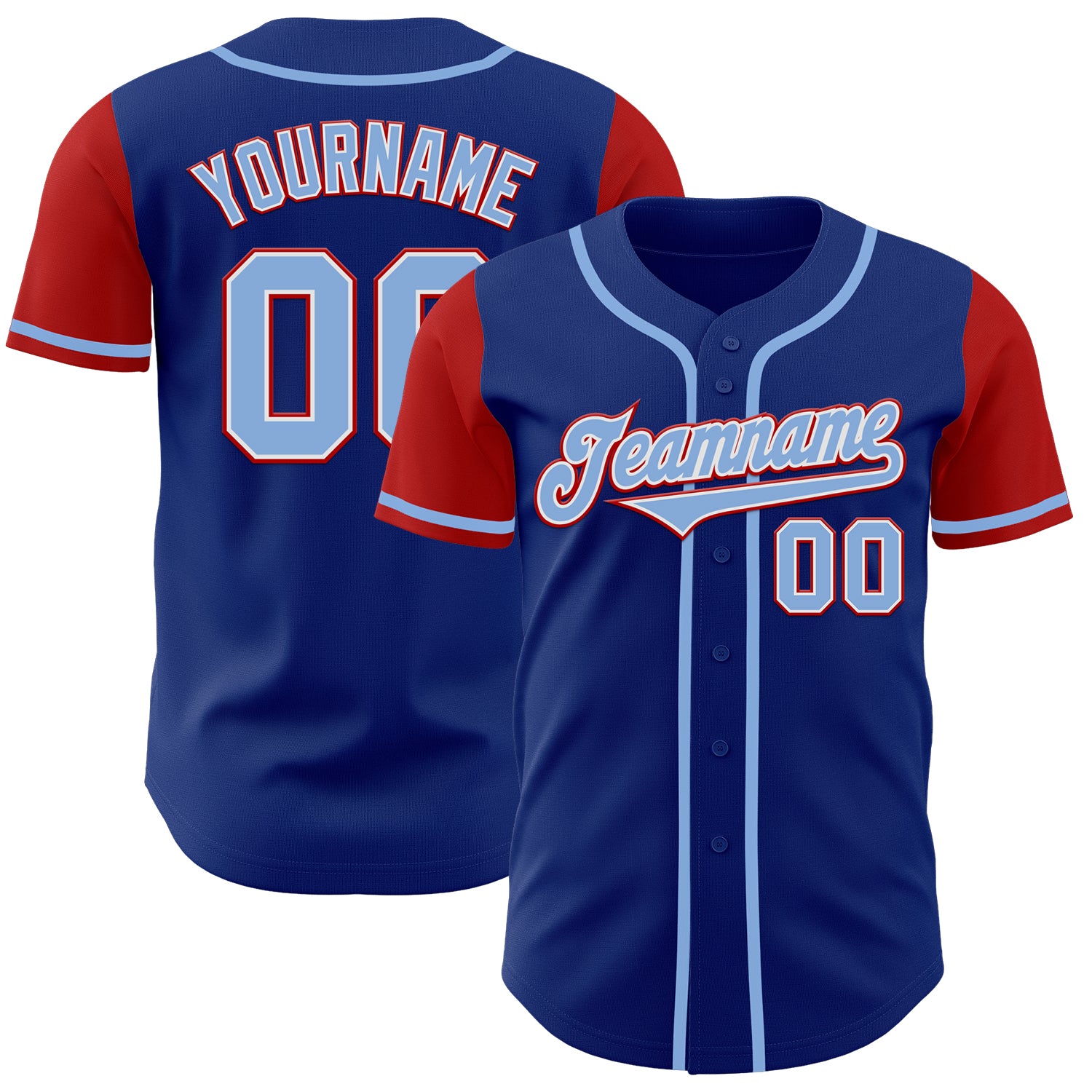 Custom Royal Light Blue Red Authentic Two Tone Baseball Jersey