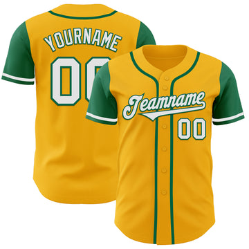 Custom Gold White-Kelly Green Authentic Two Tone Baseball Jersey