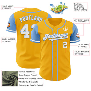 Custom Gold White-Light Blue Authentic Two Tone Baseball Jersey