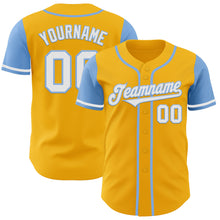 Load image into Gallery viewer, Custom Gold White-Light Blue Authentic Two Tone Baseball Jersey
