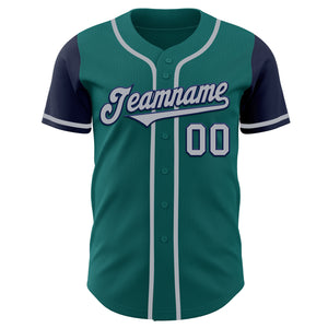 Custom Teal Gray-Navy Authentic Two Tone Baseball Jersey