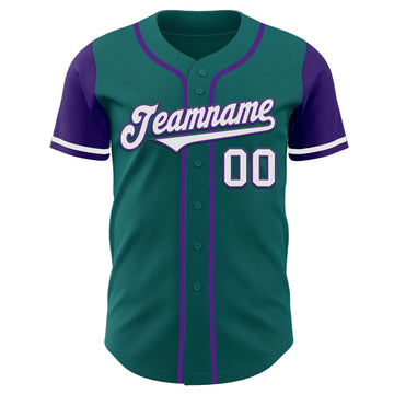 Custom Teal White-Purple Authentic Two Tone Baseball Jersey