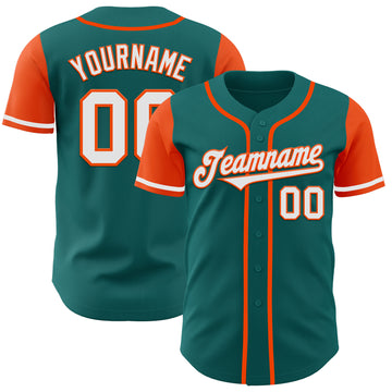 Custom Teal White-Orange Authentic Two Tone Baseball Jersey