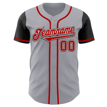 Custom Gray Red-Black Authentic Two Tone Baseball Jersey