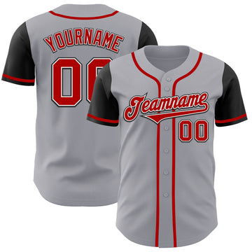 Custom Gray Red-Black Authentic Two Tone Baseball Jersey