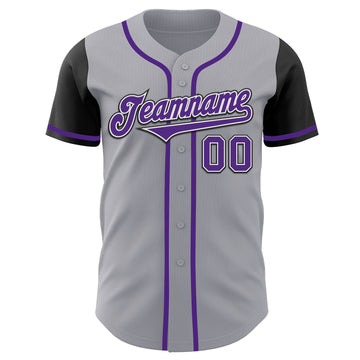 Custom Gray Purple-Black Authentic Two Tone Baseball Jersey