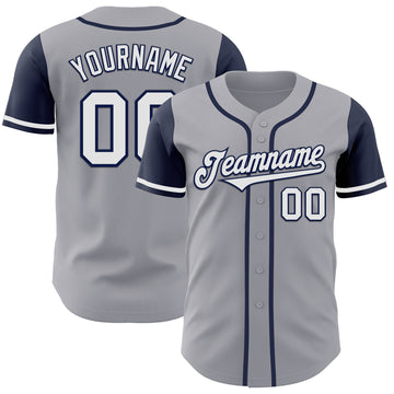 Custom Gray White-Navy Authentic Two Tone Baseball Jersey