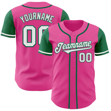 Custom Pink White-Kelly Green Authentic Two Tone Baseball Jersey