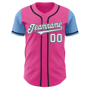 Custom Pink White-Light Blue Authentic Two Tone Baseball Jersey