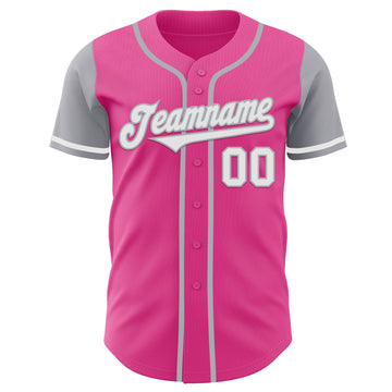 Custom Pink White-Gray Authentic Two Tone Baseball Jersey