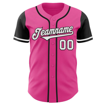 Custom Pink White-Black Authentic Two Tone Baseball Jersey