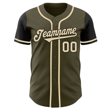 Custom Olive Cream-Black Authentic Two Tone Salute To Service Baseball Jersey