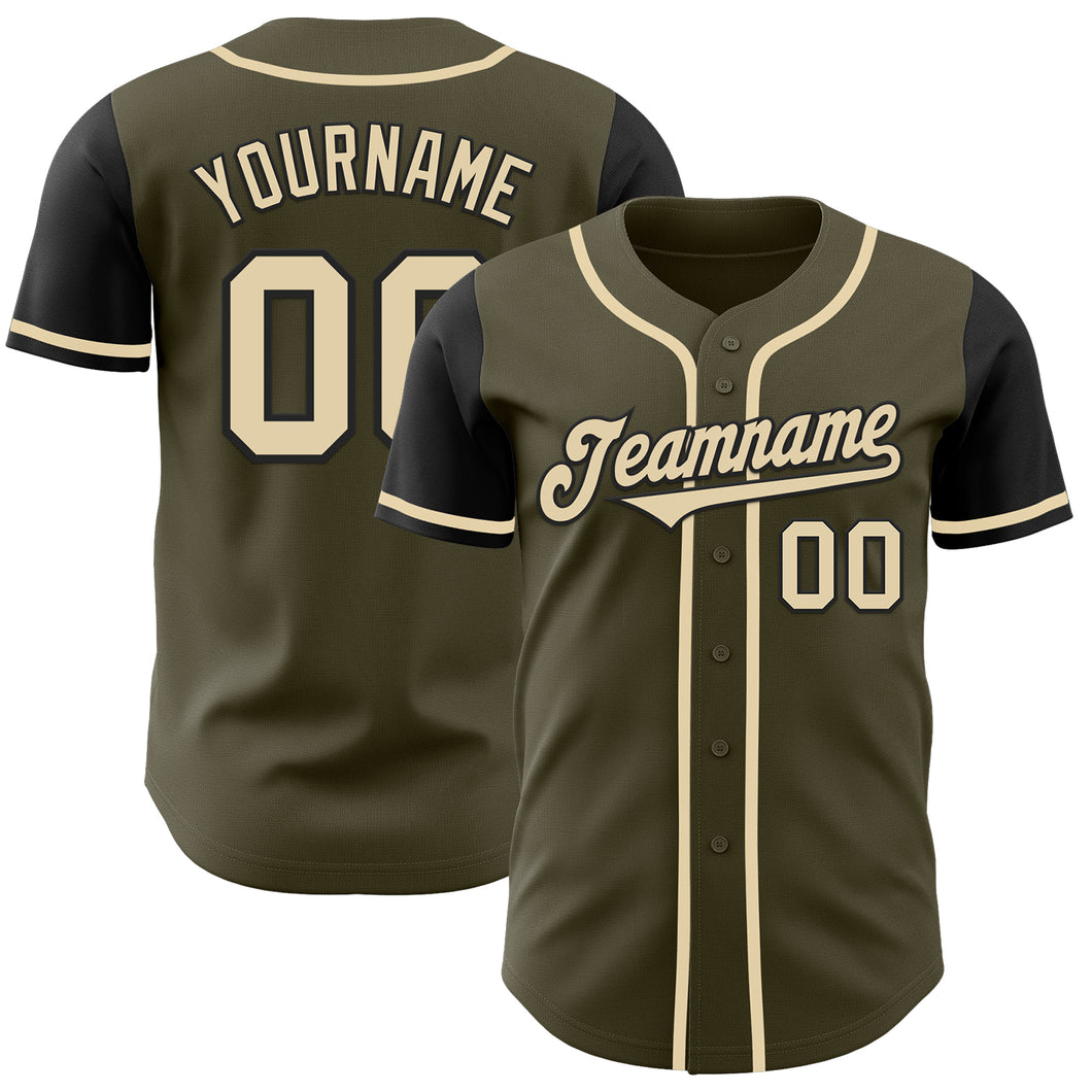 Custom Olive Cream-Black Authentic Two Tone Salute To Service Baseball Jersey