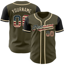 Charger l&#39;image dans la galerie, Custom Olive Vintage USA Flag-Black Authentic Two Tone Salute To Service Baseball Jersey
