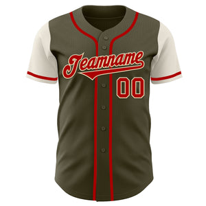 Custom Olive Red-Cream Authentic Two Tone Salute To Service Baseball Jersey