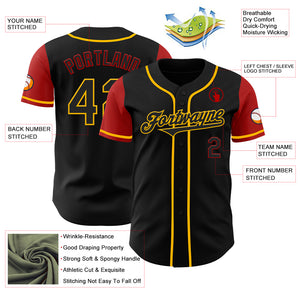 Custom Black Gold-Red Authentic Two Tone Baseball Jersey