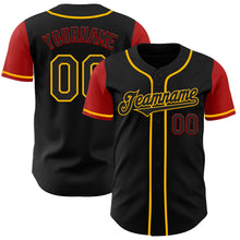 Load image into Gallery viewer, Custom Black Gold-Red Authentic Two Tone Baseball Jersey
