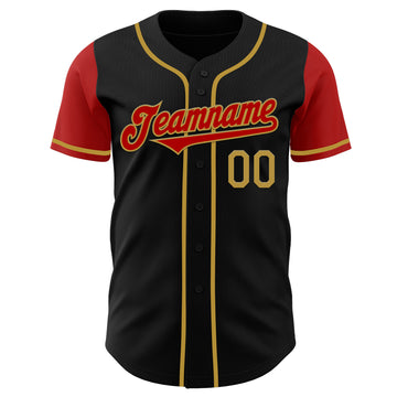 Custom Black Red-Old Gold Authentic Two Tone Baseball Jersey