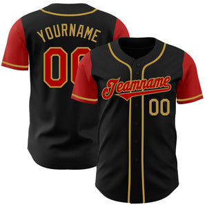 Custom Black Red-Old Gold Authentic Two Tone Baseball Jersey