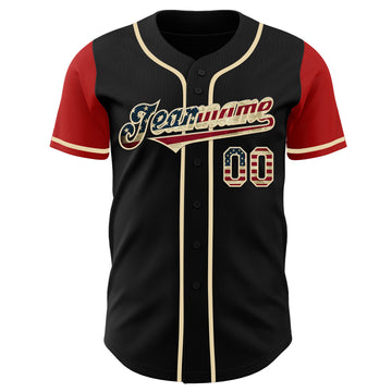 Custom Black Vintage USA Flag Cream-Red Authentic Two Tone Baseball Jersey